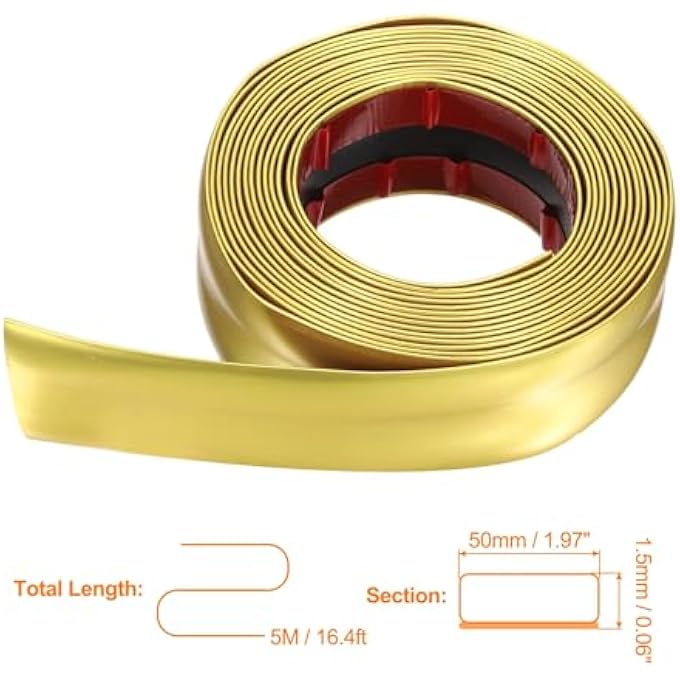 16.4FT X 1.97" WALL TRIM PEEL AND STICK MOLDING TRIM FRAME, FLEXIBLE PVC SELF ADHESIVE DIY ACCENT STRIP FOR WALL, CEILING, FLOOR, CABINET, TILE, EDGE, BORDERS, MIRROR, MATTE GOLD - Image 3
