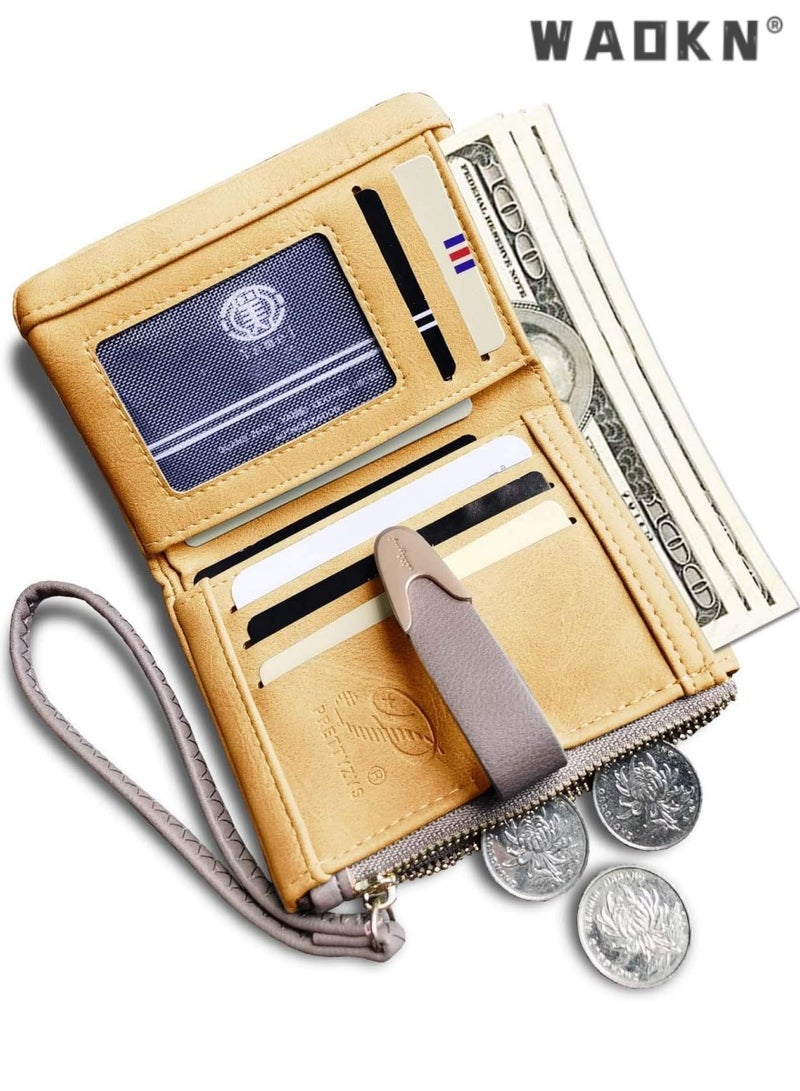 WAOKN Exclusively Crafted for Women: RFID Shielded Small Bifold Wallet, Portable Wristlet Pouch, Zippered Coin Compartment, Chic Yellow Version - Image 4
