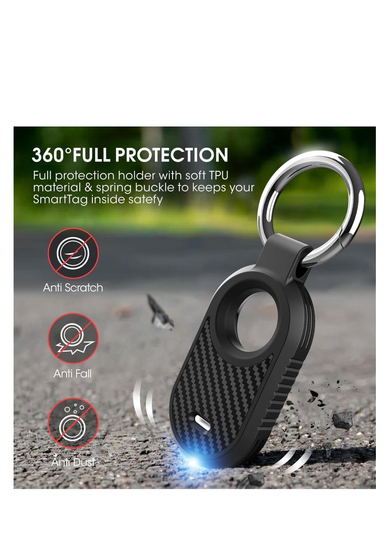 4 Pack SmartTag Protective Cover, 2 Holder, Advanced Materials Anti-Drop, No Block Signals/Sound, with Carbon Fiber Pattern Designed for Samsung Galaxy SmartTag 2 Case Keychain Smart Tag 2 Case