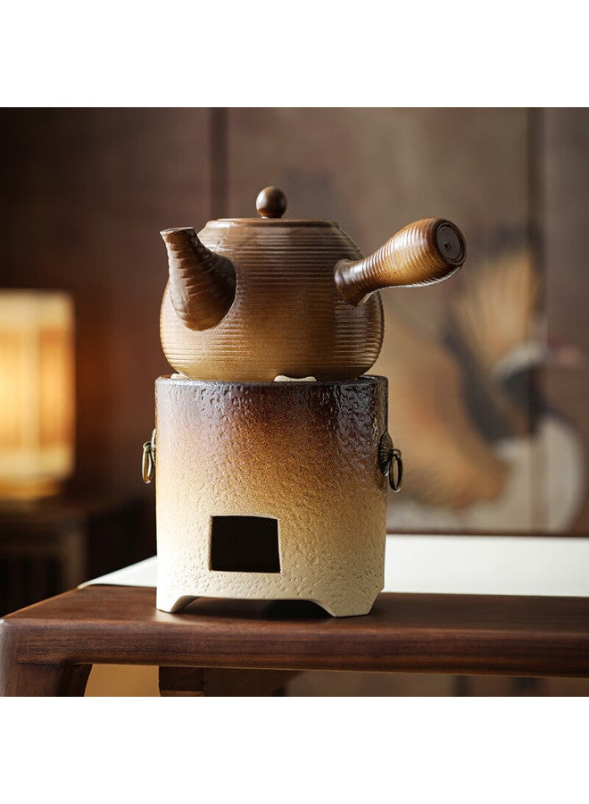 Bw Ceramic Side Handle Tea Brewing Pot With Double Ring Charcoal Stove For Indoor And Outdoor Use, Fireproof Auspicious Kettle - Image 1