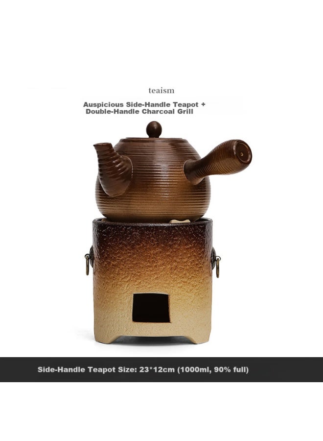 Bw Ceramic Side Handle Tea Brewing Pot With Double Ring Charcoal Stove For Indoor And Outdoor Use, Fireproof Auspicious Kettle - Image 4