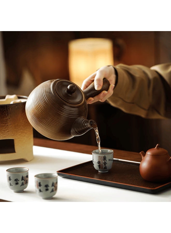 Bw Ceramic Side Handle Tea Brewing Pot With Double Ring Charcoal Stove For Indoor And Outdoor Use, Fireproof Auspicious Kettle - Image 2