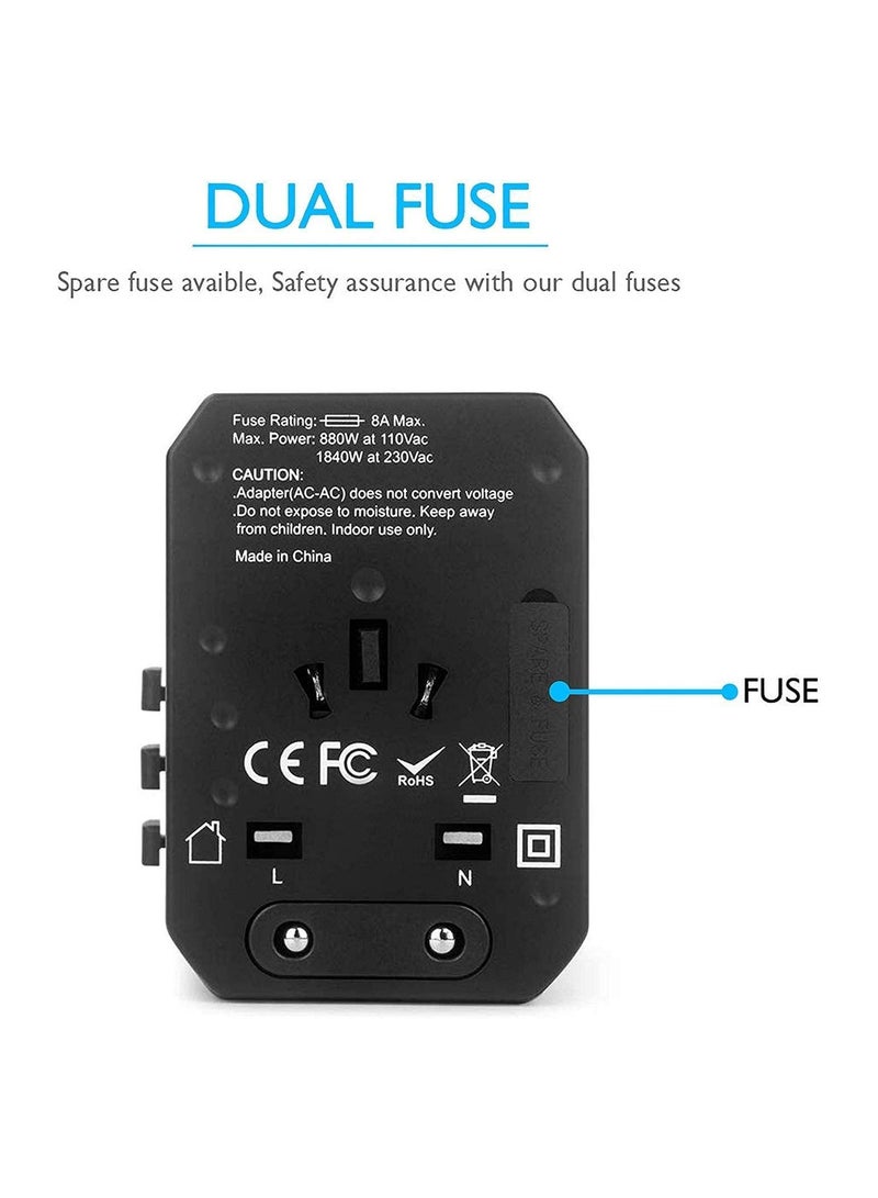 Universal International Travel Power Adapter with 3 USB + 1 Type C Charging Ports, European Adapter, Worldwide AC Outlet Plugs Adapters for Europe, UK, US, AU - Image 5