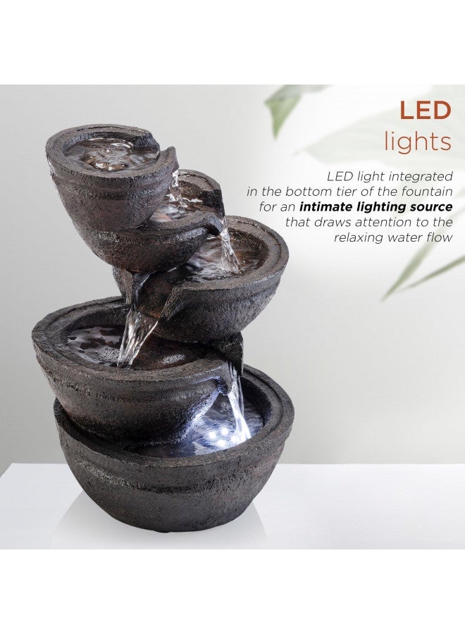 Alpine 13" Tall Indoor Tabletop Tiering Bowls Fountain With Led Lights Dk Grey  - Image 4