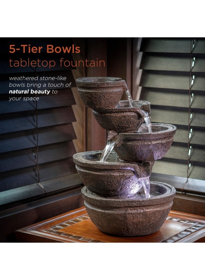 Alpine 13" Tall Indoor Tabletop Tiering Bowls Fountain With Led Lights Dk Grey  - Image 3