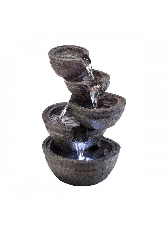 Alpine 13" Tall Indoor Tabletop Tiering Bowls Fountain With Led Lights Dk Grey  - Image 1