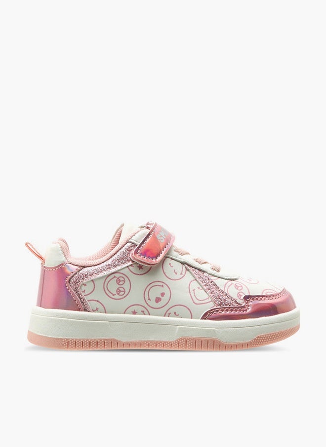 SmileyWorld Logo Print Sneakers with Hook and Loop Closure - Image 1