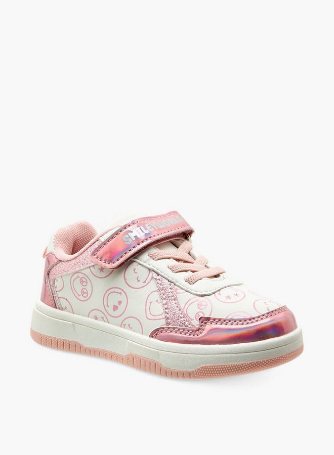 SmileyWorld Logo Print Sneakers with Hook and Loop Closure - Image 2