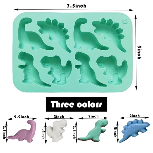 Nexolia 3Pcs Silicone Dinosaur Molds - Chicken Nugget, Popsicle & Chocolate Candy Maker -Non-Stick, Suitable for Children's Snacks, Parties, and Creative Cooking Dinosaur Molds（3 Colors） - Image 2
