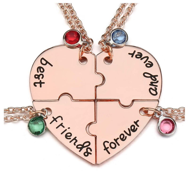Jovivi Best Friends Forever and Ever Necklaces for 4 Alloy Heart Puzzle Pieces BBF Friendship Pendant Necklace Best Friends Jewelry - Image 1