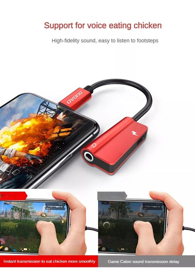 DUDAO - 2-in-1 Lightning adapter, supports simultaneous charging and music, 150mm portable design, high-quality TPE+aluminum alloy material, suitable for games, calls and singing - Image 1