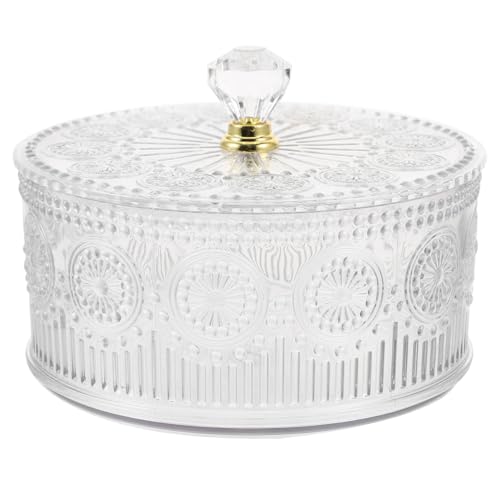 HOLIDYOYO Apothecary Jar with Lid Embossed Plastic Candy Cookie Bowl with Lid Decorative Jewelry Organizer Box for Home Party - Image 1