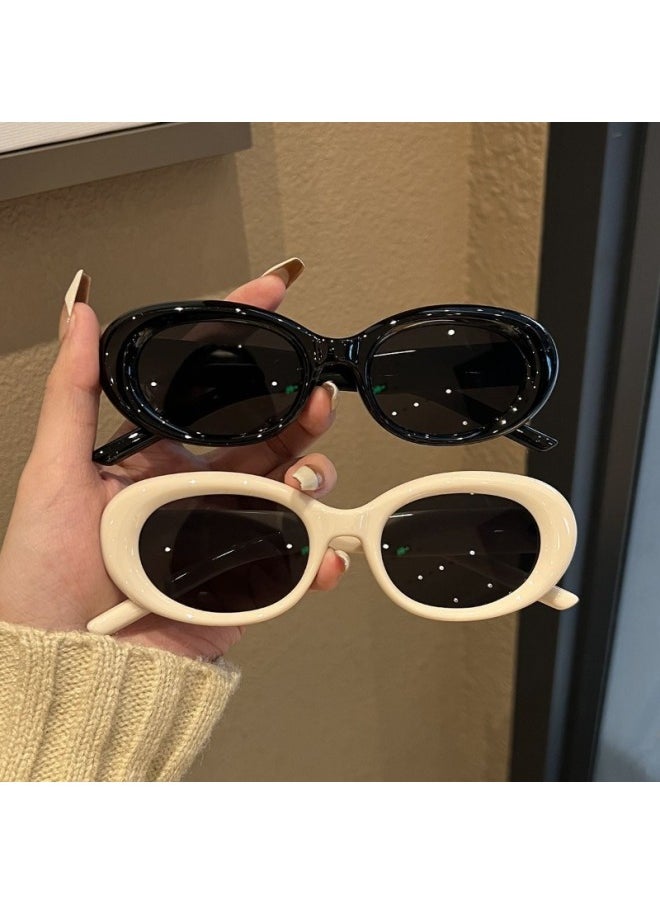 Generic - New Fashion Vintage Sunglasses Woman Brand Designer Oval Mirror Sun Glasses Female Black Frame Eyewear UV400 Gafas De Sol-Lenses Color:A-Frame Color:1PC - Image 1