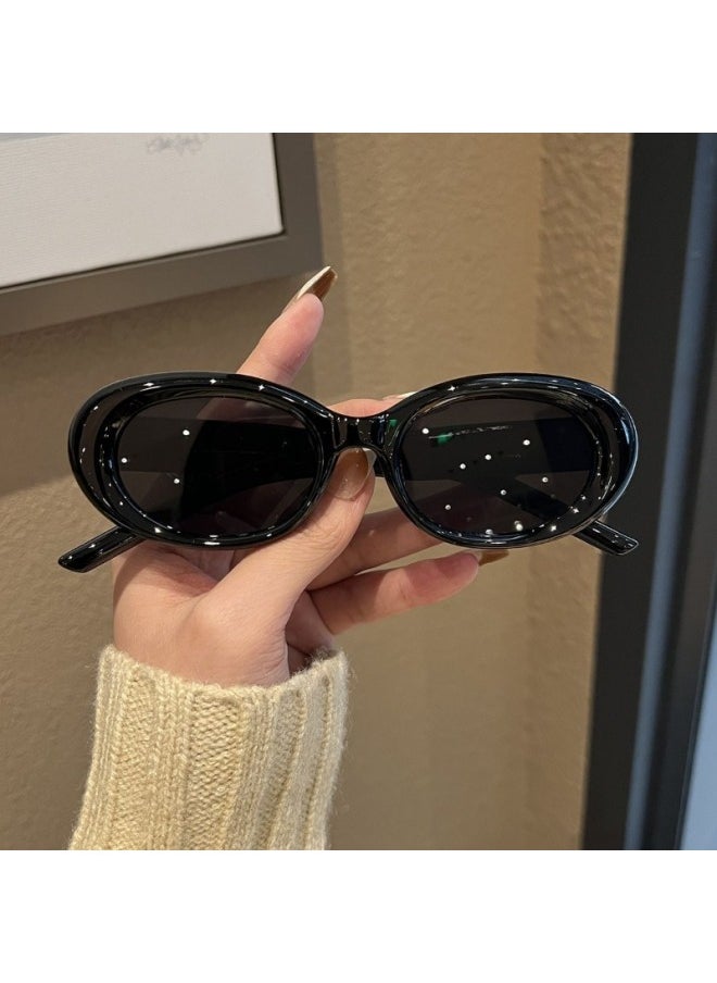Generic - New Fashion Vintage Sunglasses Woman Brand Designer Oval Mirror Sun Glasses Female Black Frame Eyewear UV400 Gafas De Sol-Lenses Color:A-Frame Color:1PC - Image 1