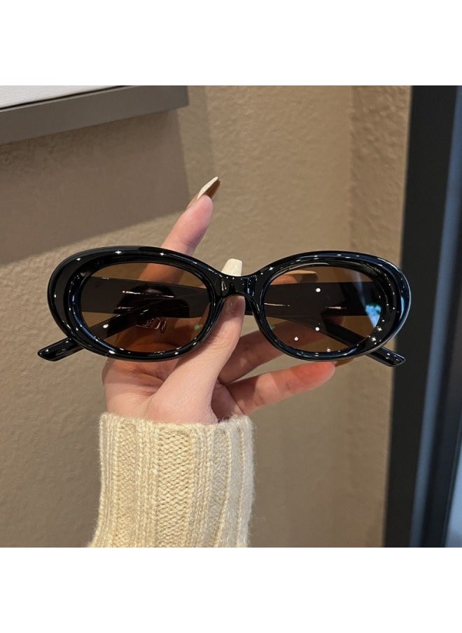 Generic - New Fashion Vintage Sunglasses Woman Brand Designer Oval Mirror Sun Glasses Female Black Frame Eyewear UV400 Gafas De Sol-Lenses Color:A-Frame Color:1PC - Image 1