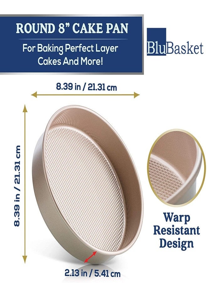 BluBasket Nonstick Round Cake Pan for Oven, 8" Heavy Duty Carbon Steel Baking Pan, Champagne Gold - Image 2