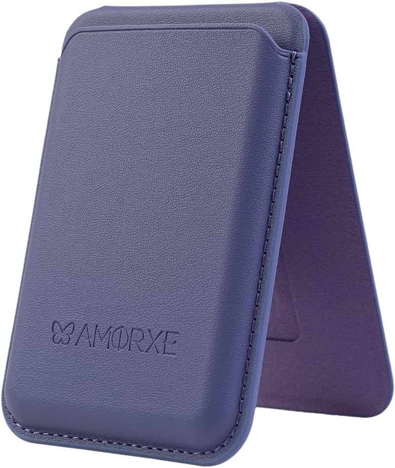 AMORXE MagSafe Wallet & Cardholder with Stand, Strong N52 Magnets, Slim Leather Design,Spring Clip Hold 1–3 Cards Securely,Compatible with iPhone 17/16/15/14/13/12 Series (Not 12/13 Mini), Shadow Lavender - Image 1