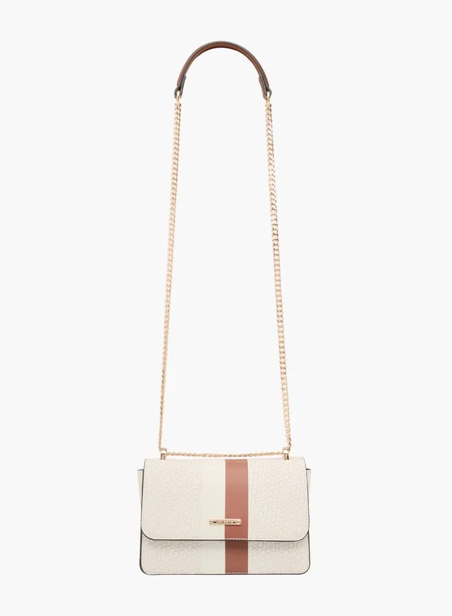 سيليست Monogram Print Crossbody Bag with Flap Closure and Chain Strap