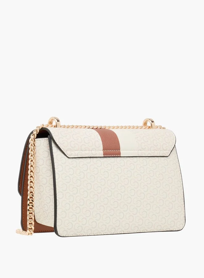 سيليست Monogram Print Crossbody Bag with Flap Closure and Chain Strap