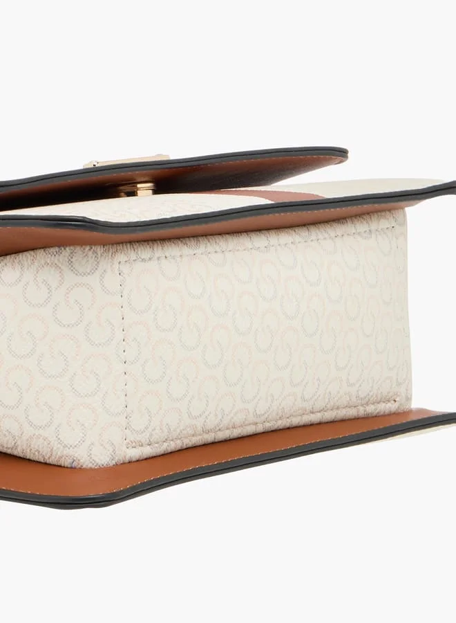سيليست Monogram Print Crossbody Bag with Flap Closure and Chain Strap