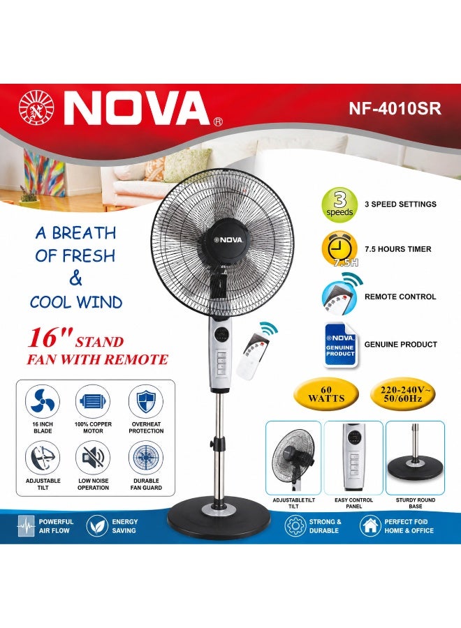 NOVA Pedestal Standing Fan 60W, Remote Controlled Convenience, Strong Wind Performance, Multi Speed Airflow Settings, 7.5 Hour Timer, Stable Base Design For Home And Workplace Use - Image 2