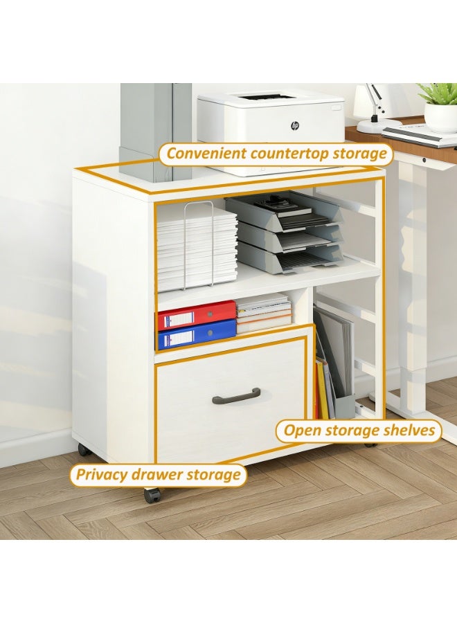 YY-ريشير خزانة ملفات مكتبية متنقلة، خزانة ملفات مزودة بعجلات قابلة للقفل، وأدراج ورفوف، منظم مساحة أثاث مكتبي للطابعة والملفات - Image 2