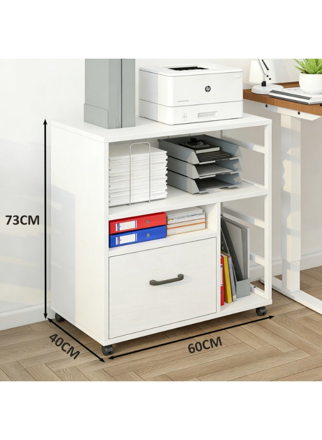 YY-ريشير خزانة ملفات مكتبية متنقلة، خزانة ملفات مزودة بعجلات قابلة للقفل، وأدراج ورفوف، منظم مساحة أثاث مكتبي للطابعة والملفات - Image 4
