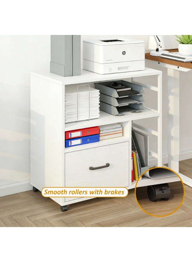 YY-ريشير خزانة ملفات مكتبية متنقلة، خزانة ملفات مزودة بعجلات قابلة للقفل، وأدراج ورفوف، منظم مساحة أثاث مكتبي للطابعة والملفات - Image 3