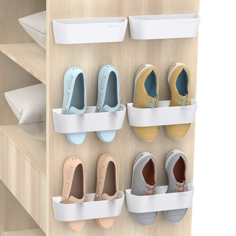 Yocice Wall Mounted Shoes Rack 6Pack with Sticky Hanging Strips Plastic Shoes Holder Storage OrganizerDoor Shoe Hangers SM03White6
