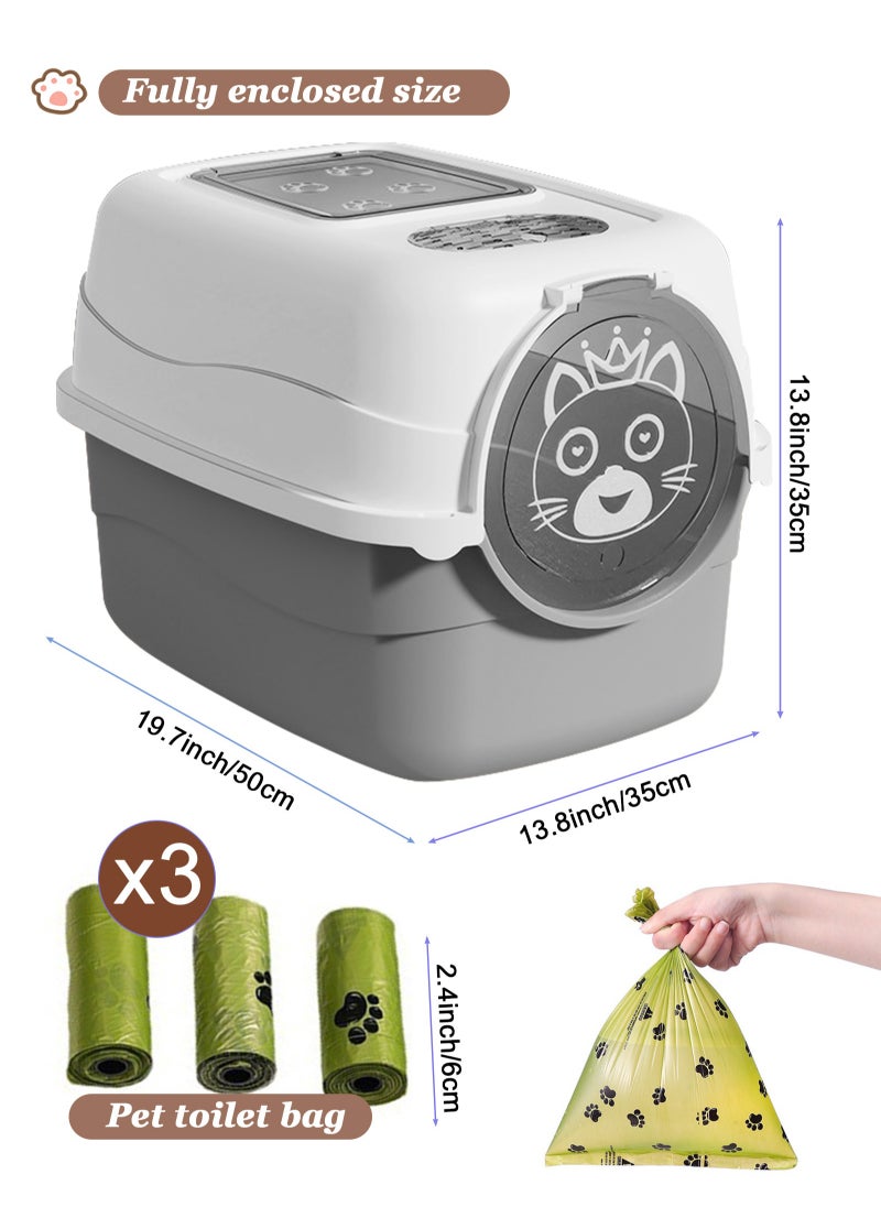 صندوق قمامة قطط كبير مع مرحاض مغلق بالكامل مع باب، وعاء قمامة قطط كبير، وعاء مرحاض قطط مع 3 أكياس قمامة ومغرفة قمامة قطط متضمنة - صناديق قمامة رمادية، مستلزمات الحيوانات الأليفة - pzsku/Z6F99BA3DA21DAA3B2E4CZ/45/_/1740966351/8a17bd64-1854-400a-8b2f-7a19c7e09938