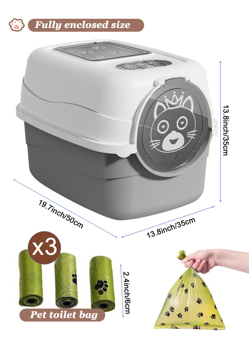 أوربازار صندوق قمامة قطط كبير مع مرحاض مغلق بالكامل مع باب، وعاء قمامة قطط كبير، وعاء مرحاض قطط مع 3 أكياس قمامة ومغرفة قمامة قطط متضمنة - صناديق قمامة رمادية، مستلزمات الحيوانات الأليفة - Image 2