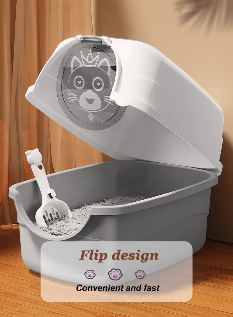 أوربازار صندوق قمامة قطط كبير مع مرحاض مغلق بالكامل مع باب، وعاء قمامة قطط كبير، وعاء مرحاض قطط مع 3 أكياس قمامة ومغرفة قمامة قطط متضمنة - صناديق قمامة رمادية، مستلزمات الحيوانات الأليفة - Image 4
