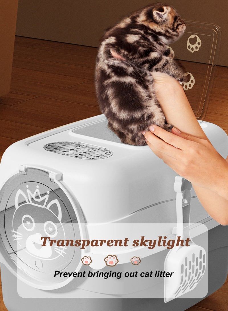 أوربازار صندوق قمامة قطط كبير مع مرحاض مغلق بالكامل مع باب، وعاء قمامة قطط كبير، وعاء مرحاض قطط مع 3 أكياس قمامة ومغرفة قمامة قطط متضمنة - صناديق قمامة رمادية، مستلزمات الحيوانات الأليفة - Image 3