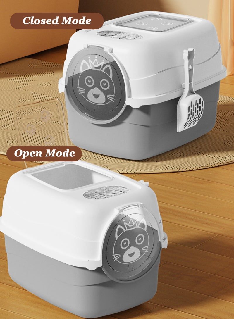 أوربازار صندوق قمامة قطط كبير مع مرحاض مغلق بالكامل مع باب، وعاء قمامة قطط كبير، وعاء مرحاض قطط مع 3 أكياس قمامة ومغرفة قمامة قطط متضمنة - صناديق قمامة رمادية، مستلزمات الحيوانات الأليفة - Image 5