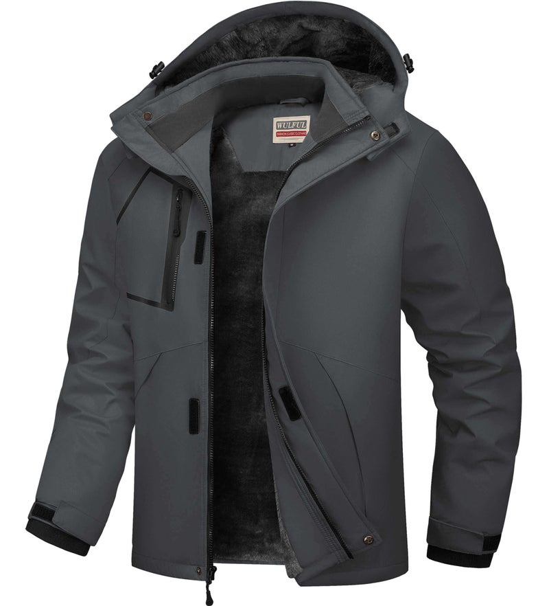 WULFUL Men's Waterproof Ski Jacket Warm Winter Coats Windproof Winter Jackets for Men Fleece Lined Windbreaker with Hood