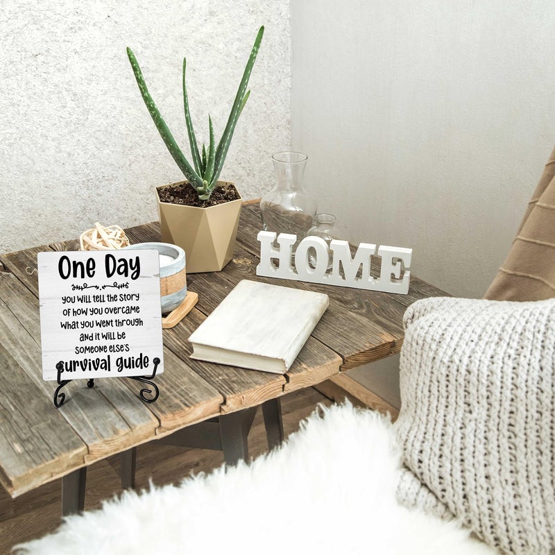 ONDTOM Inspirational Gifts for Women Men Friends  Positive Quote Wooden Plaque with Stand  One Day You will Tell the Story Encouragement Gifts for Home Office Desk Decor - B64 - Image 4