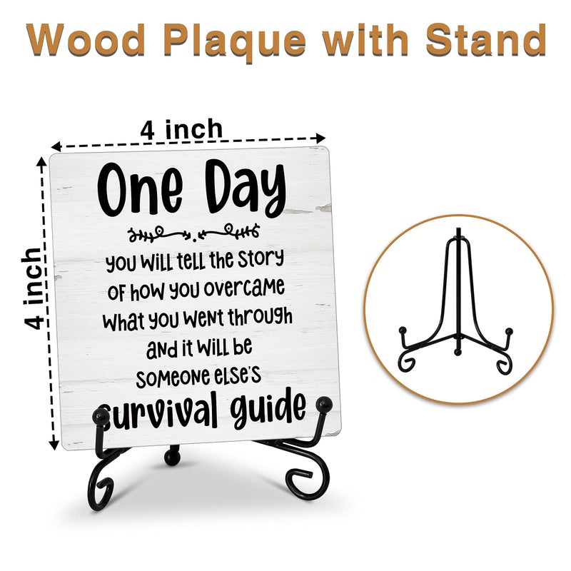 ONDTOM Inspirational Gifts for Women Men Friends  Positive Quote Wooden Plaque with Stand  One Day You will Tell the Story Encouragement Gifts for Home Office Desk Decor - B64 - Image 1