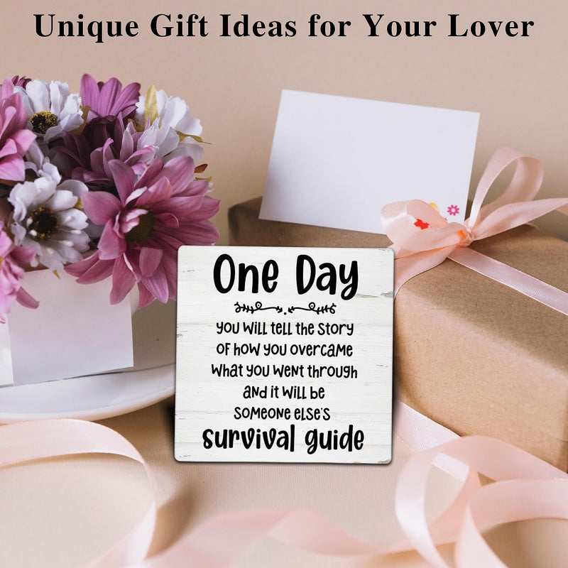 ONDTOM Inspirational Gifts for Women Men Friends  Positive Quote Wooden Plaque with Stand  One Day You will Tell the Story Encouragement Gifts for Home Office Desk Decor - B64 - Image 3