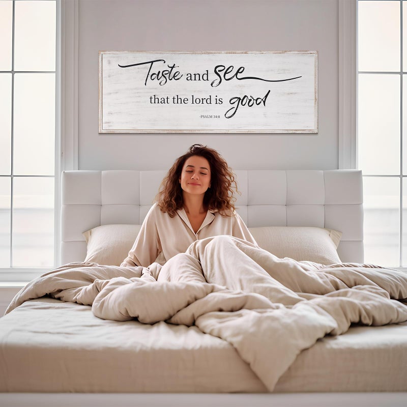 Easozoom Taste And See That The Lord Is Good Bible Verses Framed Wall Sign For Family Living Room Kitchen Farmhouse Dining Room Vintage Boho Wall Art Decoration For Living Room Bedroom, 40 X 15 Inch, White - Image 5