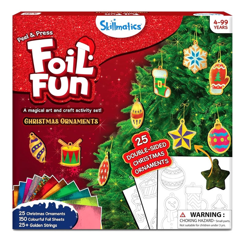 Skillmatics Foil Fun - Christmas Ornaments, Mess Free Art for Kids, Festive Holiday Craft Kits, DIY Decor Creative Activity, Gifts for Girls & Boys Ages 4, 5, 6, 7, 8, 9, and Up - Image 1