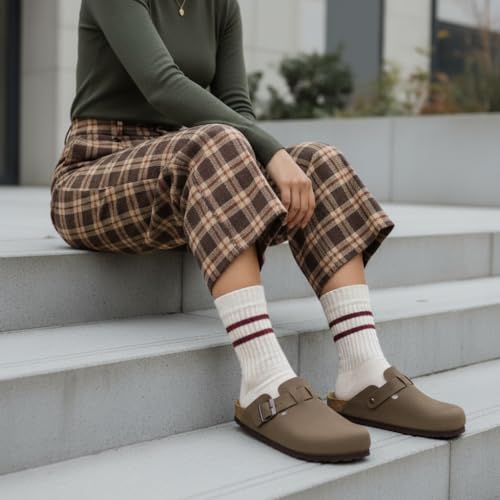 CUSHIONAIRE Hana Womens Clogs | Comfortable Vegan Suede Clogs for Women | Slip On Potato Shoes with Cork Footbed & Arch Support| BROWN 5W - Image 2