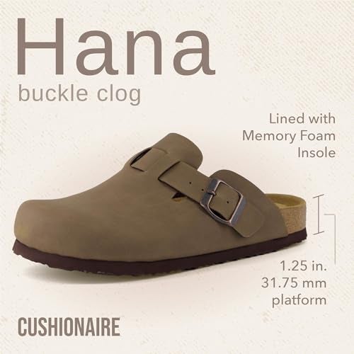 CUSHIONAIRE Hana Womens Clogs | Comfortable Vegan Suede Clogs for Women | Slip On Potato Shoes with Cork Footbed & Arch Support| BROWN 5W - Image 3