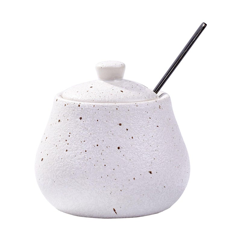 BOSILI Sugar Bowl with Lid and Spoons Porcelain Salt Containers Spice Bowls for Spice Seasoning White