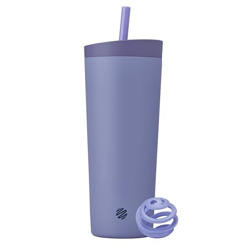 BlenderBottle بلندر بوتل 2 في 1 زجاجة شاي معزولة من الفولاذ المقاوم للصدأ، غطاء مانع للتسرب، قشة، بلندر بول، خالية من BPA، لشيكات البروتين، العصائر، وما قبل التمرين، 24 أونصة، بنفسجي/أزرق (ضباب القمر) - Image 1