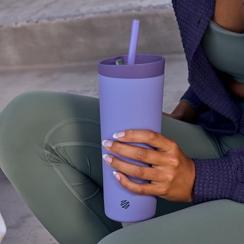 BlenderBottle بلندر بوتل 2 في 1 زجاجة شاي معزولة من الفولاذ المقاوم للصدأ، غطاء مانع للتسرب، قشة، بلندر بول، خالية من BPA، لشيكات البروتين، العصائر، وما قبل التمرين، 24 أونصة، بنفسجي/أزرق (ضباب القمر) - Image 5