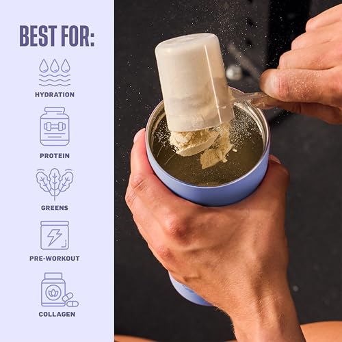 BlenderBottle بلندر بوتل 2 في 1 زجاجة شاي معزولة من الفولاذ المقاوم للصدأ، غطاء مانع للتسرب، قشة، بلندر بول، خالية من BPA، لشيكات البروتين، العصائر، وما قبل التمرين، 24 أونصة، بنفسجي/أزرق (ضباب القمر) - Image 4