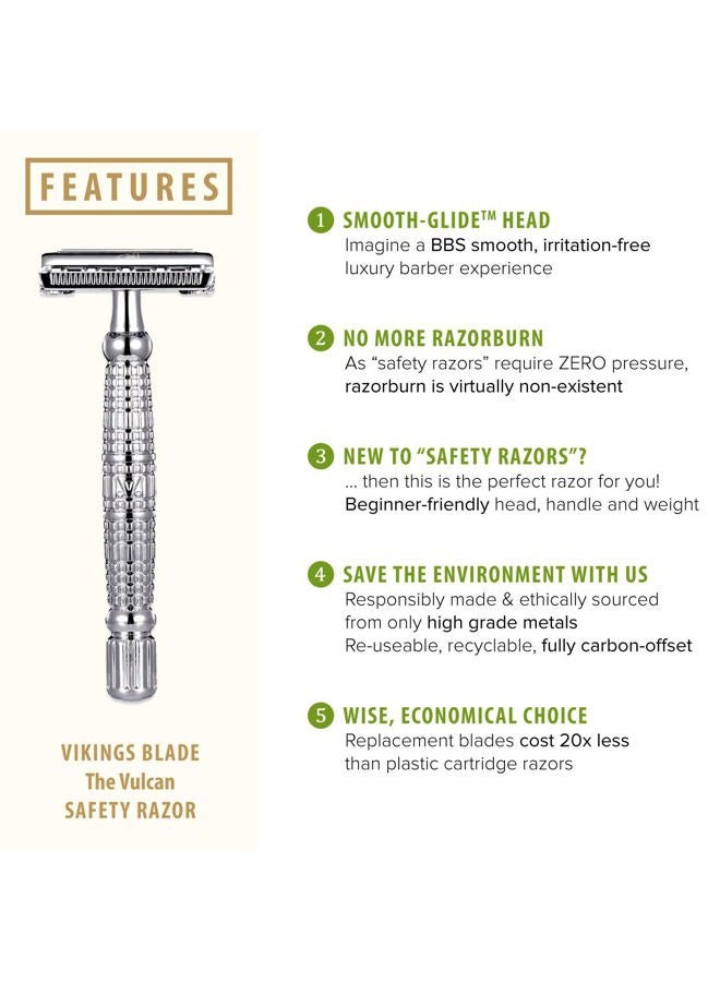 VIKINGS BLADE Double Edge Safety Razor for Men + 5 Swedish Steel Blades + Luxury Case. Long Handle. Smooth, Reusable, Eco-Friendly (The Vulcan) - Image 2