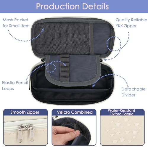 FlowFly Large Capacity Pencil Case for Kids, Boys & Girls – Zippered Multi-Functional Pen Pouch, Soft & Portable Pencil Bag for School, Teens, Students, Beige - Image 4
