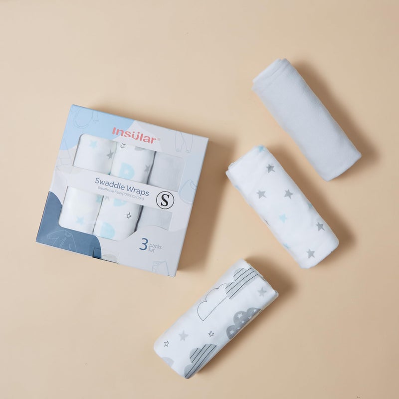 insular Baby Swaddle Sacks, Swaddle Blanket for Newborn and Infant, Adjustable Velcro Set for Boy and Girl, Soft Cotton Baby Sleep Sack 3 Pack (Clouds, Small(0-3M)) - Image 3