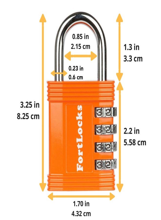 FortLocks Padlock - 4 Digit Combination Lock for Gym Outdoor & School Locker, Fence, Case & Shed - Heavy Duty Resettable Set Your Own Combo - Waterproof & Weatherproof (4 Pack - Orange) - Image 2